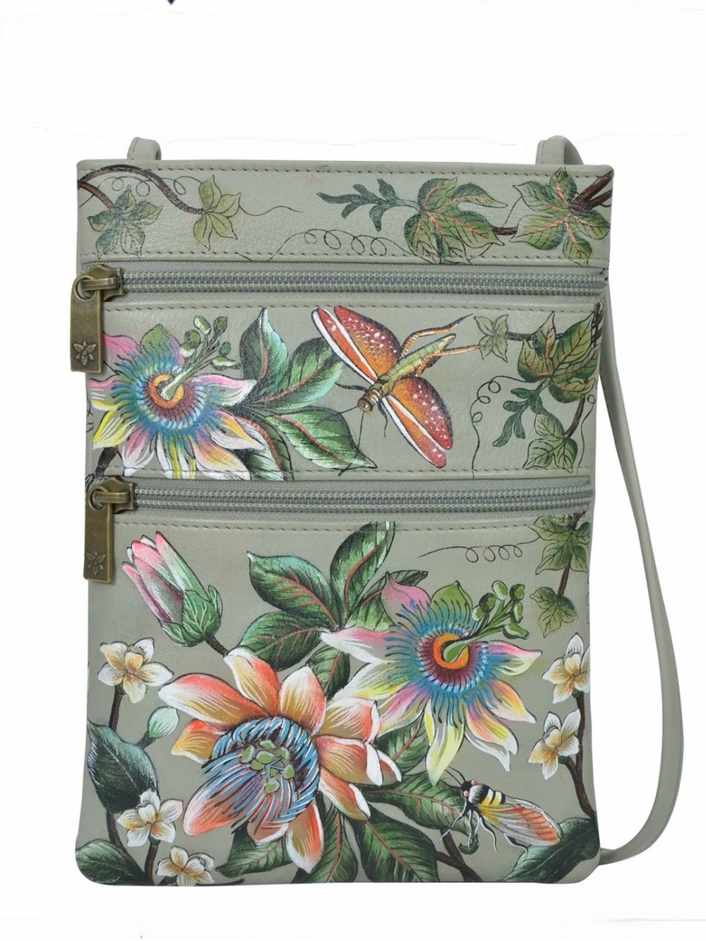 Anuschka Mini Double Zip Travel Crossbody Bag In Floral Passion OS